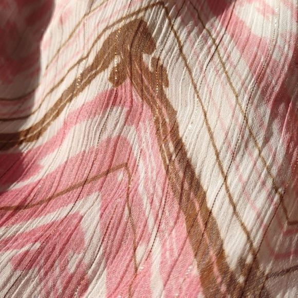 Guess Cross Strap Pink Watercolor Metallic Chevron Boho Braided Neck Top‎ Sz L - Picture 9 of 9